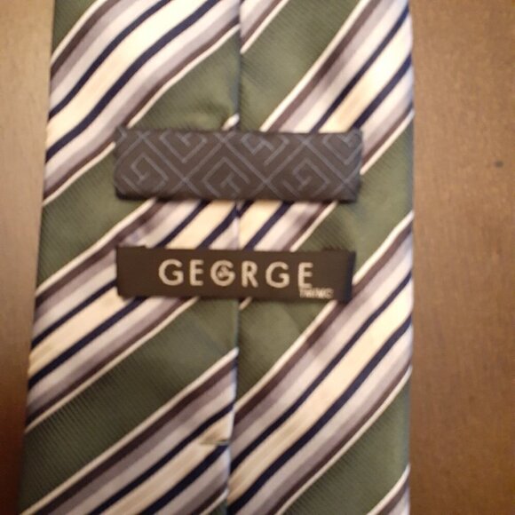 George Men's Silk Tie Green Gray Navy Blue Stripe - Picture 2 of 5